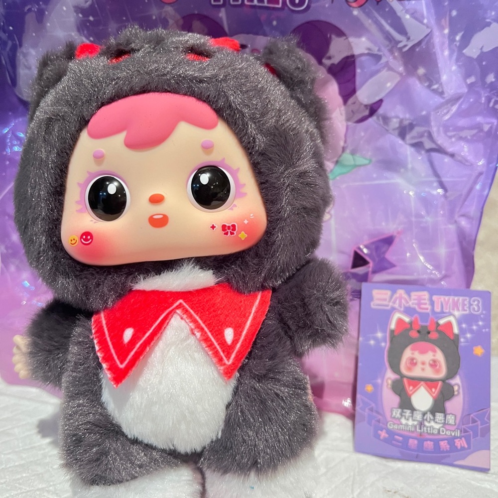 Cute Plush Doll with Pink and Gray Outfit